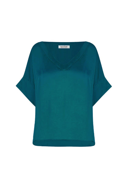 Bianca Short Sleeve Top Forest Green with V Neck
