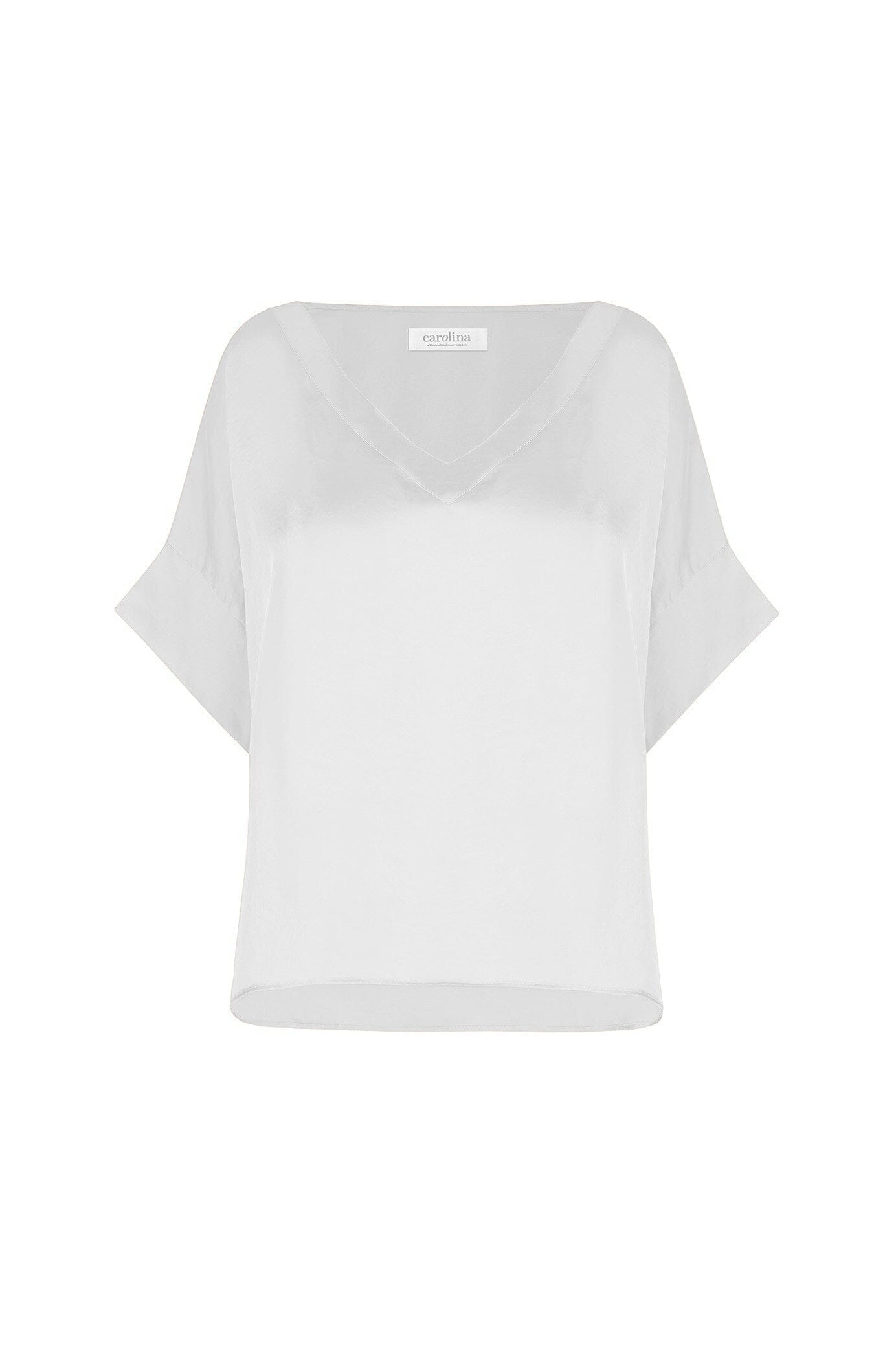 Bianca Short Sleeve Top White with V Neck