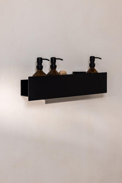 Duschablage SHEA aus Aluminium mit drei Flaschen für Duschgel und Pflegeprodukte, ideal für Bad und Dusche.