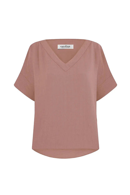 Gemma Short Sleeve V Neck Top Rose