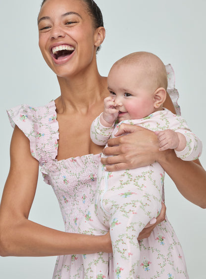 The Footie Pajama - Light Pink Trellis