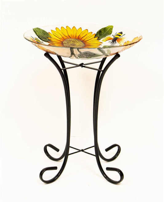 Glass Bird Bath with metal stand
