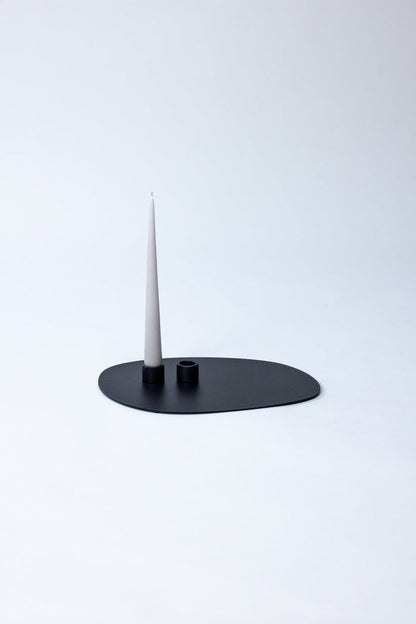 Schwarz / 1 Tablett | 2 Kerzenhalter