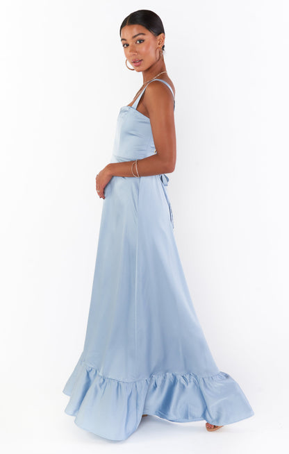 Clarissa Corset Dress ~ Steel Blue Luxe Satin