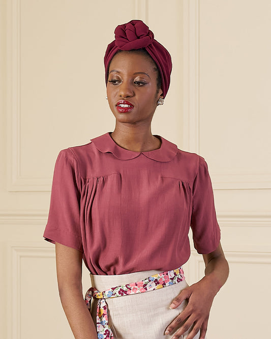 1940s Meet Again Blouse with Collar - Plum