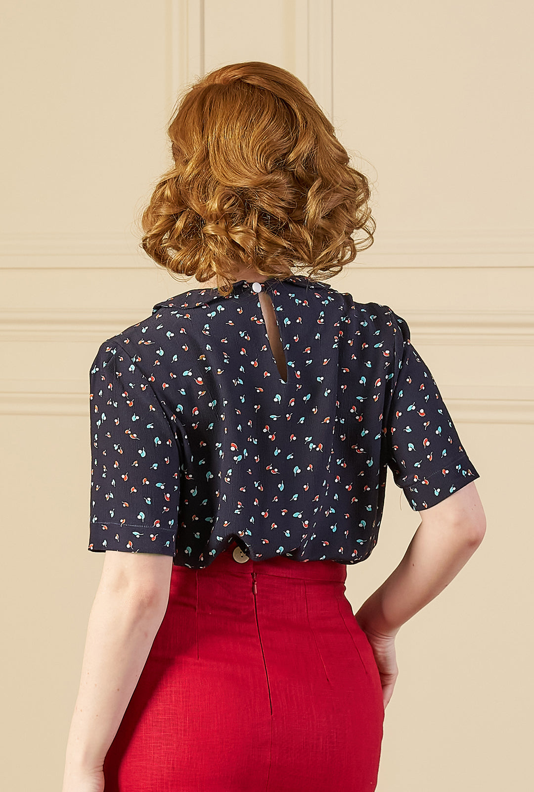 1940s Meet Again Blouse with Collar - Ocean Pearl