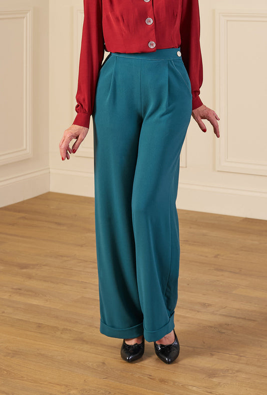 1940s Hepburn Pleated Trousers - Pacific