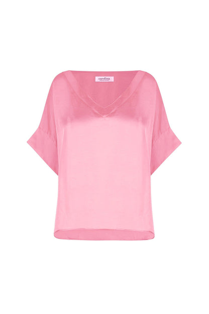 Bianca Short Sleeve Top Pink with V Neck