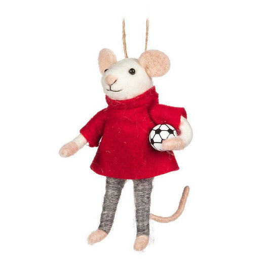 Soccer Mouse Ornament with Ball