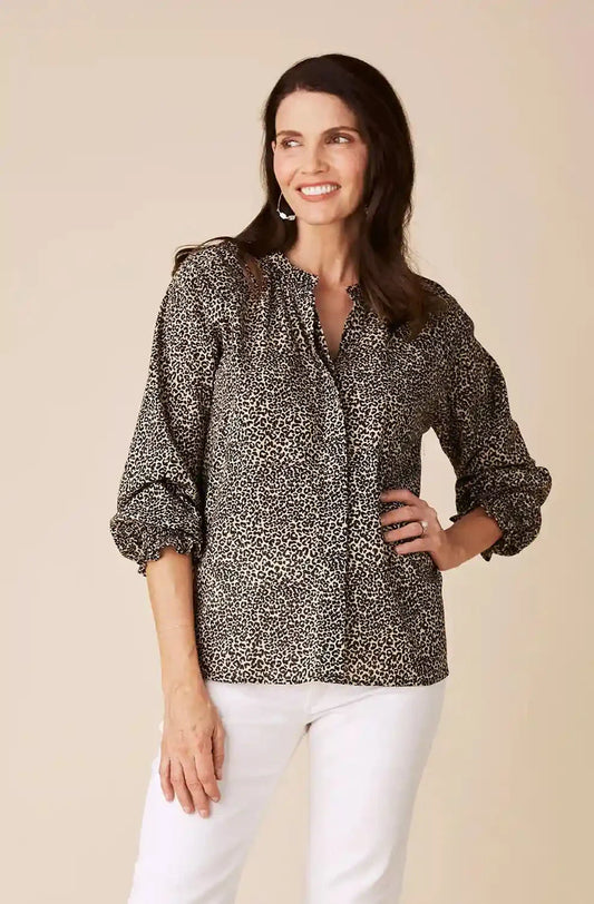 Tasha Animal Print Top Camel